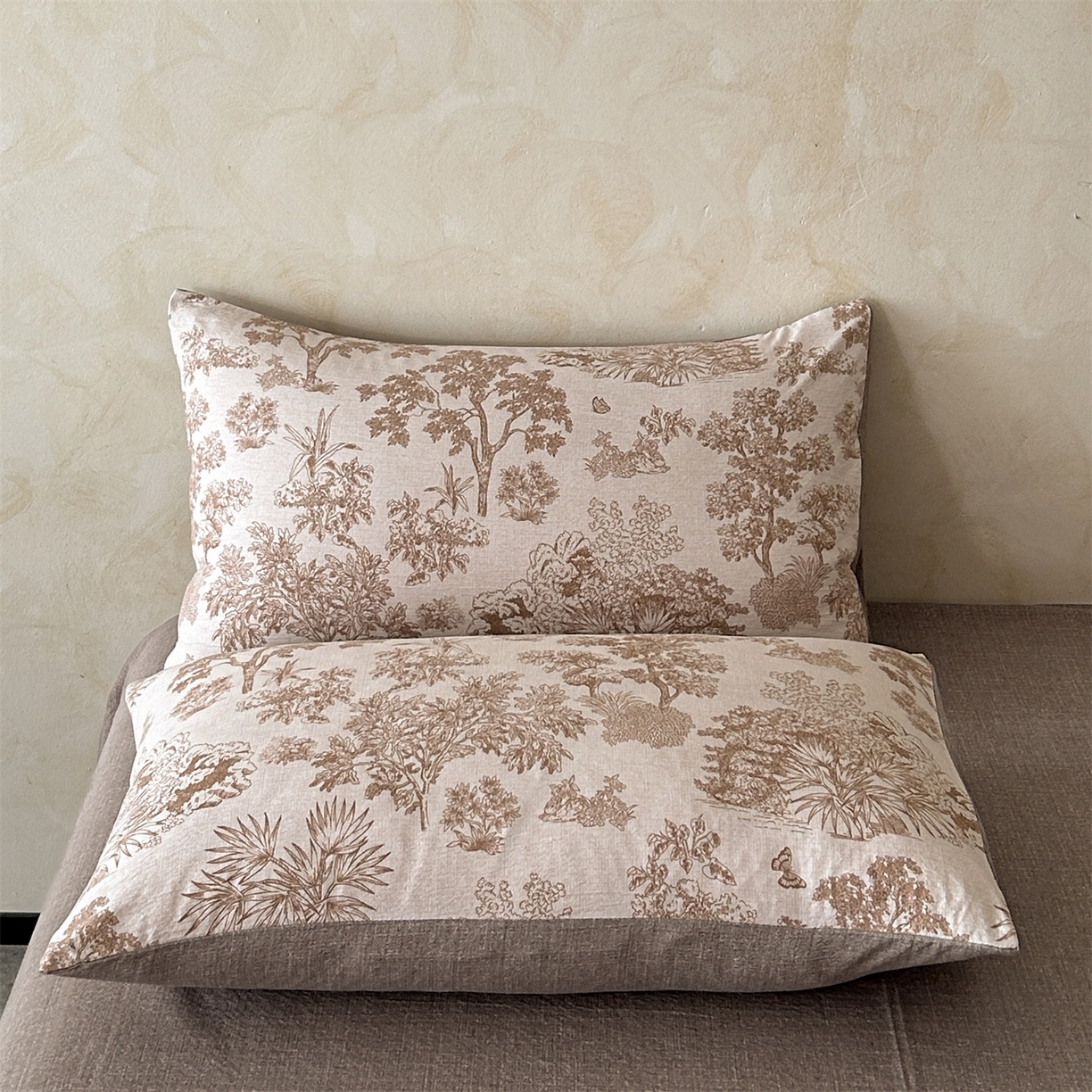 91家纺网 家纺一手货源 找家纺 如约 2025新款A类亲肤水洗原麻印花四件套 迪奥咖