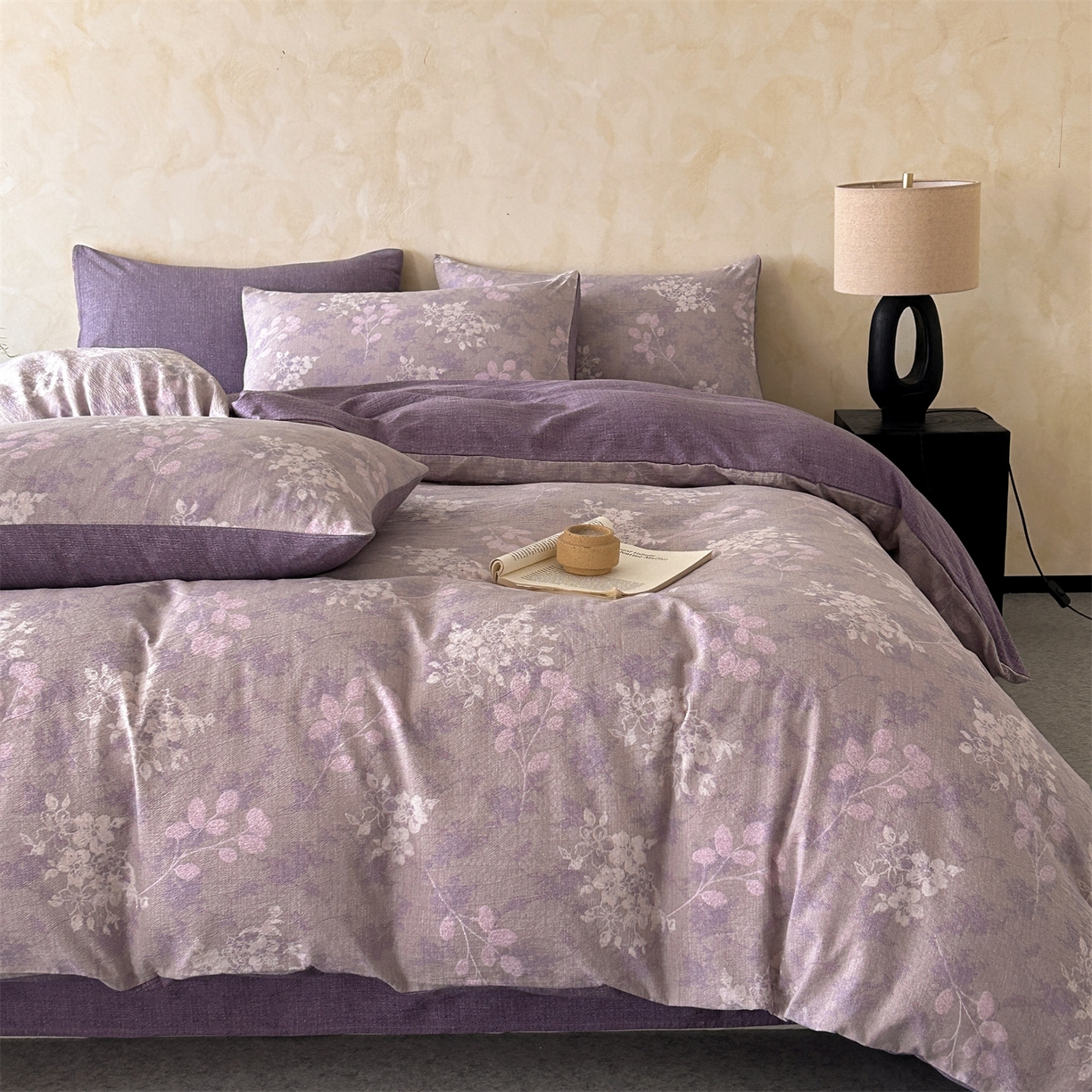 91家纺网 家纺一手货源 找家纺 如约 2025新款A类亲肤水洗原麻印花四件套 可颂咖