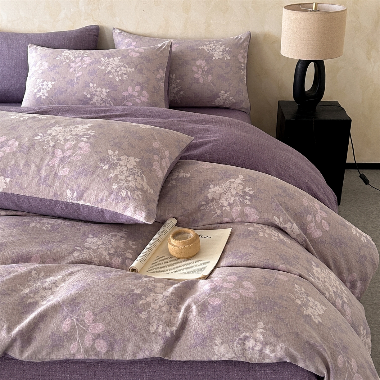 91家纺网 家纺一手货源 找家纺 如约 2025新款A类亲肤水洗原麻印花四件套 可颂咖