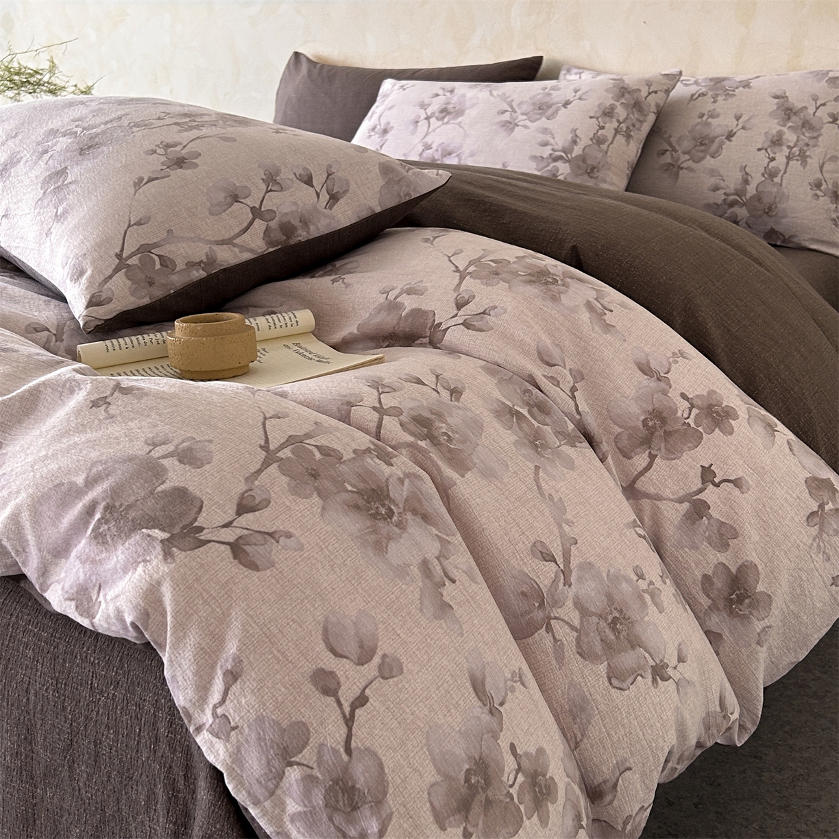 91家纺网 家纺一手货源 找家纺 如约 2025新款A类亲肤水洗原麻印花四件套 慕雪红