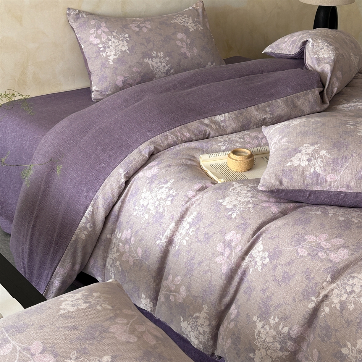 91家纺网 家纺一手货源 找家纺 如约 2025新款A类亲肤水洗原麻印花四件套 可颂咖