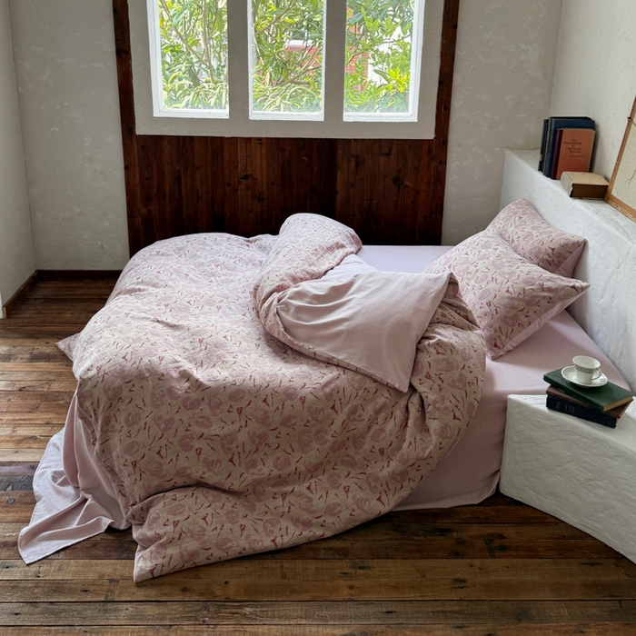 91家纺网 家纺一手货源 找家纺 山舍家居 2025新款全棉纯棉色织提花四件套-雾璃 雾璃-粉