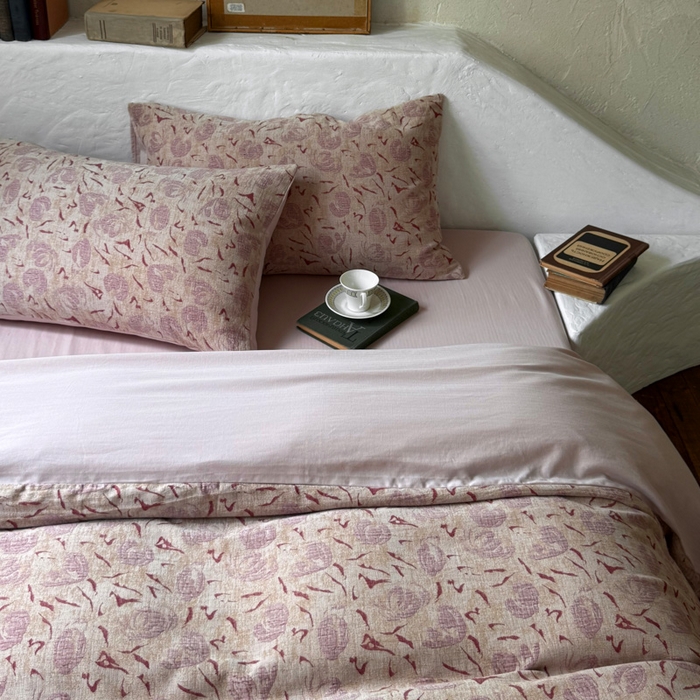 91家纺网 家纺一手货源 找家纺 山舍家居 2025新款全棉纯棉色织提花四件套-雾璃 雾璃-粉