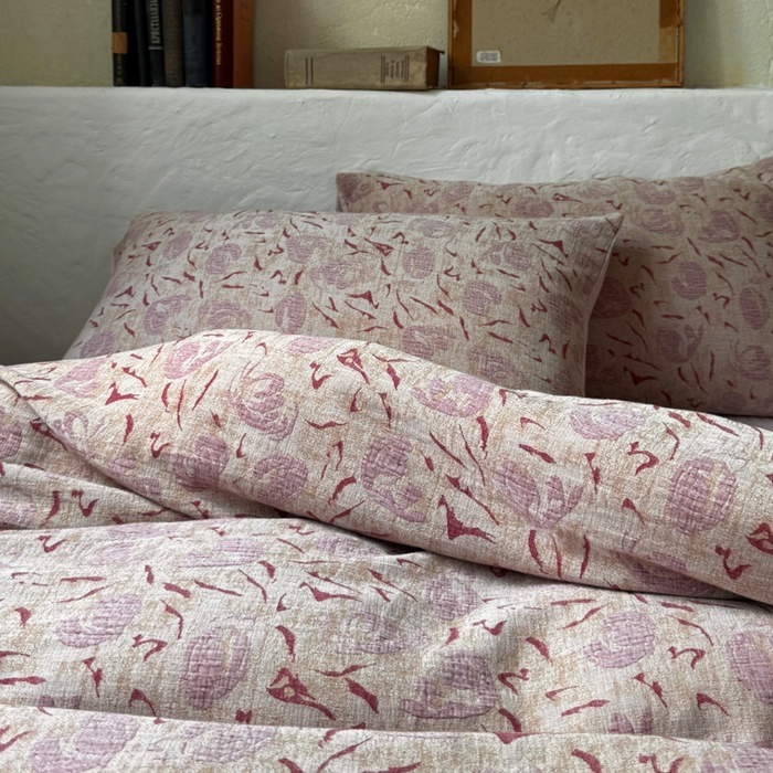 91家纺网 家纺一手货源 找家纺 山舍家居 2025新款全棉纯棉色织提花四件套-雾璃 雾璃-粉