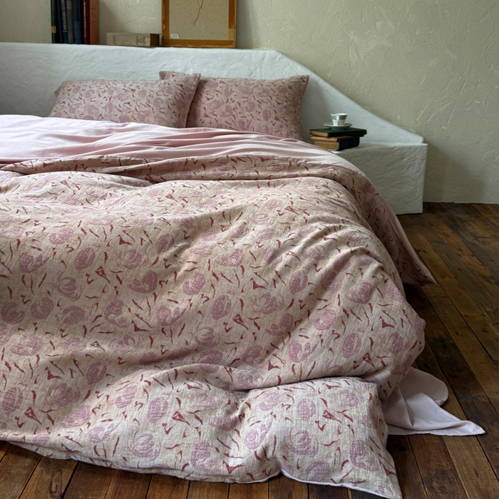 91家纺网 家纺一手货源 找家纺 山舍家居 2025新款全棉纯棉色织提花四件套-雾璃 雾璃-粉