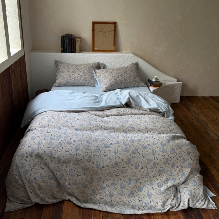 91家纺网 家纺一手货源 找家纺 山舍家居 2025新款全棉纯棉色织提花四件套-雾璃 雾璃-蓝