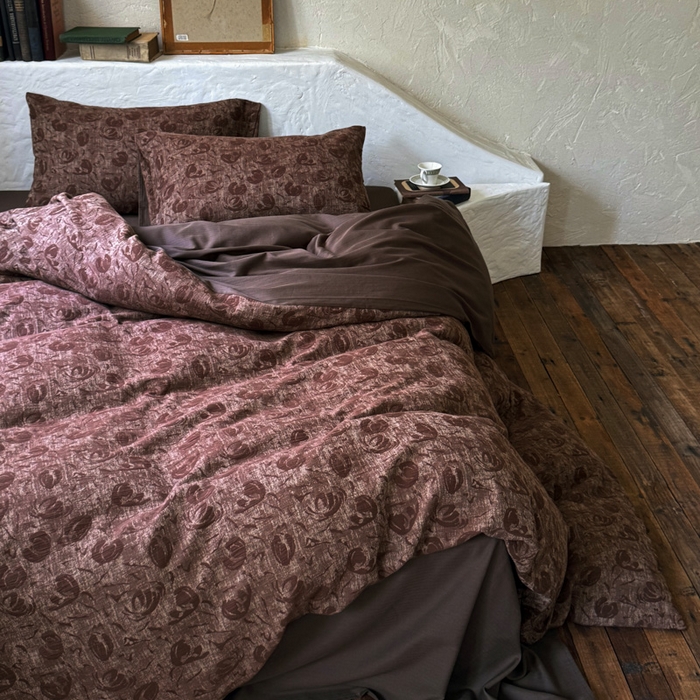 91家纺网 家纺一手货源 找家纺 山舍家居 2025新款全棉纯棉色织提花四件套-雾璃 雾璃-咖