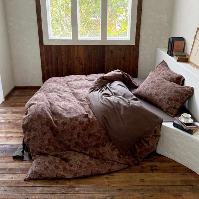 91家纺网 家纺一手货源 找家纺 山舍家居 2025新款全棉纯棉色织提花四件套-雾璃 雾璃-咖