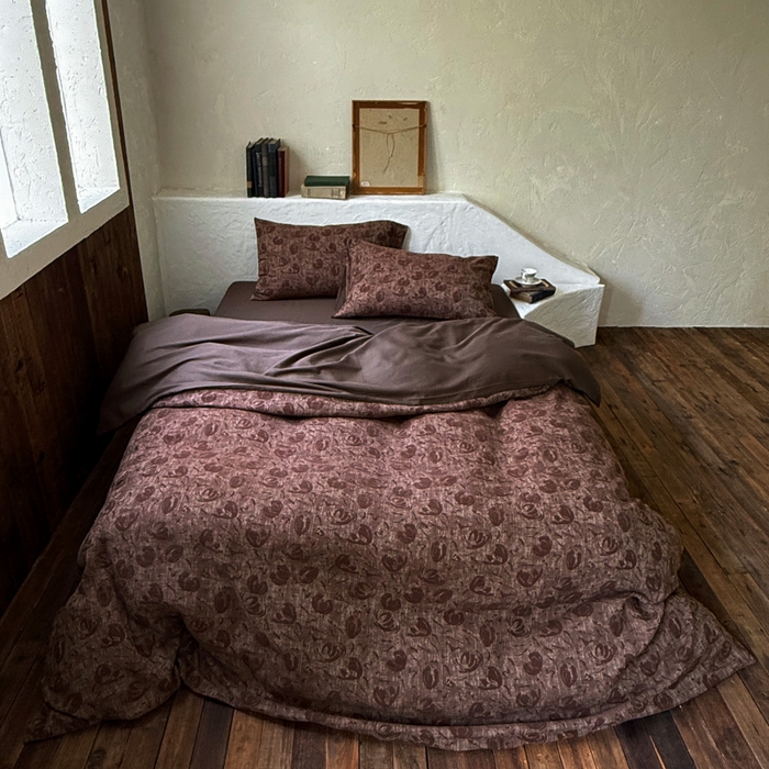 91家纺网 家纺一手货源 找家纺 山舍家居 2025新款全棉纯棉色织提花四件套-雾璃 雾璃-咖