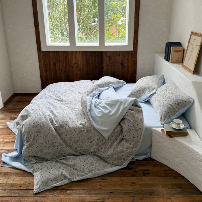 91家纺网 家纺一手货源 找家纺 山舍家居 2025新款全棉纯棉色织提花四件套-雾璃 雾璃-蓝