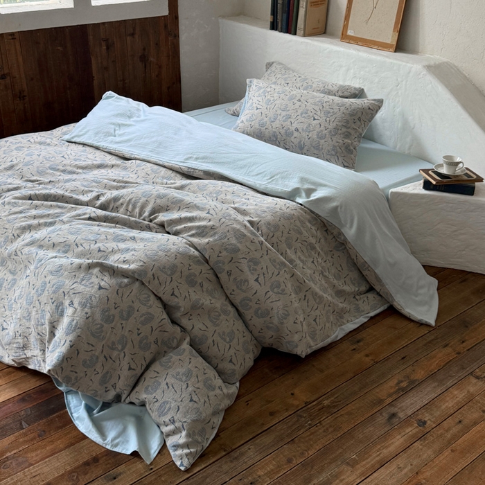 91家纺网 家纺一手货源 找家纺 山舍家居 2025新款全棉纯棉色织提花四件套-雾璃 雾璃-蓝