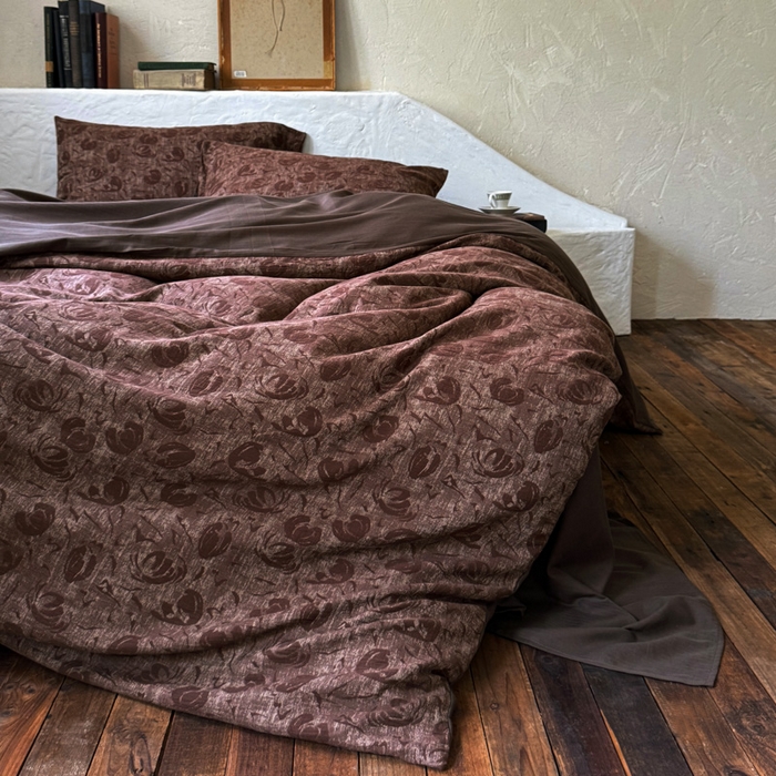 91家纺网 家纺一手货源 找家纺 山舍家居 2025新款全棉纯棉色织提花四件套-雾璃 雾璃-咖