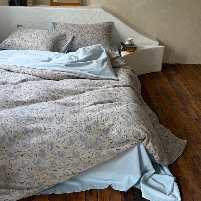 91家纺网 家纺一手货源 找家纺 山舍家居 2025新款全棉纯棉色织提花四件套-雾璃 雾璃-蓝