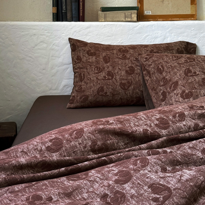 91家纺网 家纺一手货源 找家纺 山舍家居 2025新款全棉纯棉色织提花四件套-雾璃 雾璃-咖