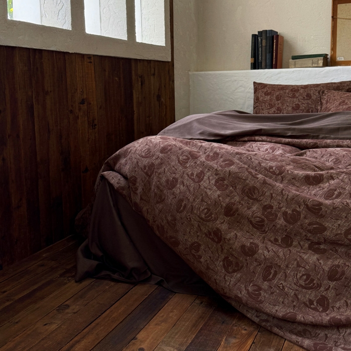 91家纺网 家纺一手货源 找家纺 山舍家居 2025新款全棉纯棉色织提花四件套-雾璃 雾璃-咖