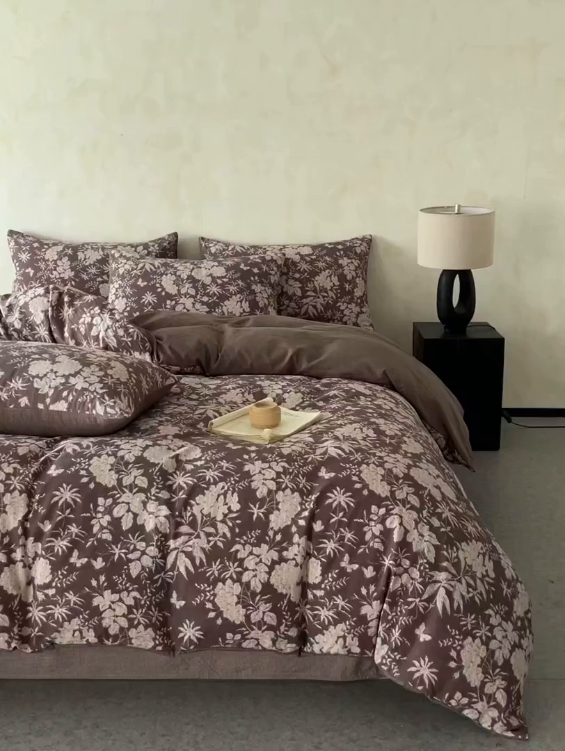 91家纺网 家纺一手货源 找家纺 如约 2025新款A类亲肤水洗原麻印花四件套 枫林晚