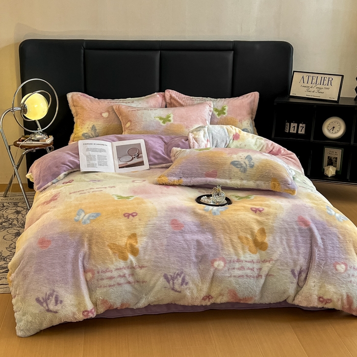 91家纺网 家纺一手货源 找家纺 典曼家纺 2025新款亲肤舒适兔毛绒四件套 碟梦