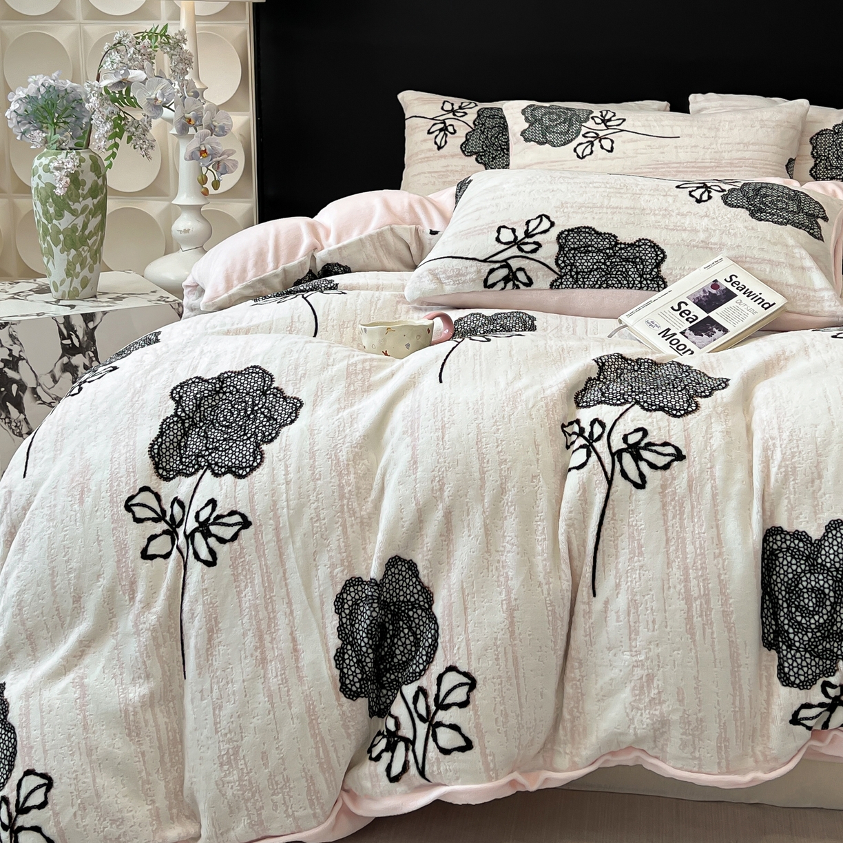 91家纺网 家纺一手货源 找家纺 二八年华 2025新款加厚兔绒四件套 玫瑰粉