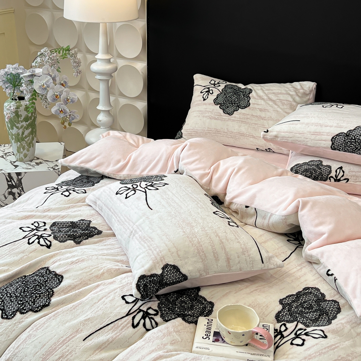 91家纺网 家纺一手货源 找家纺 二八年华 2025新款加厚兔绒四件套 玫瑰粉