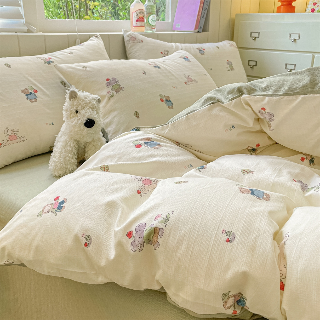 91家纺网 家纺一手货源 找家纺 如约 2025秋冬新款A类亲肤棉印花套件 动物园