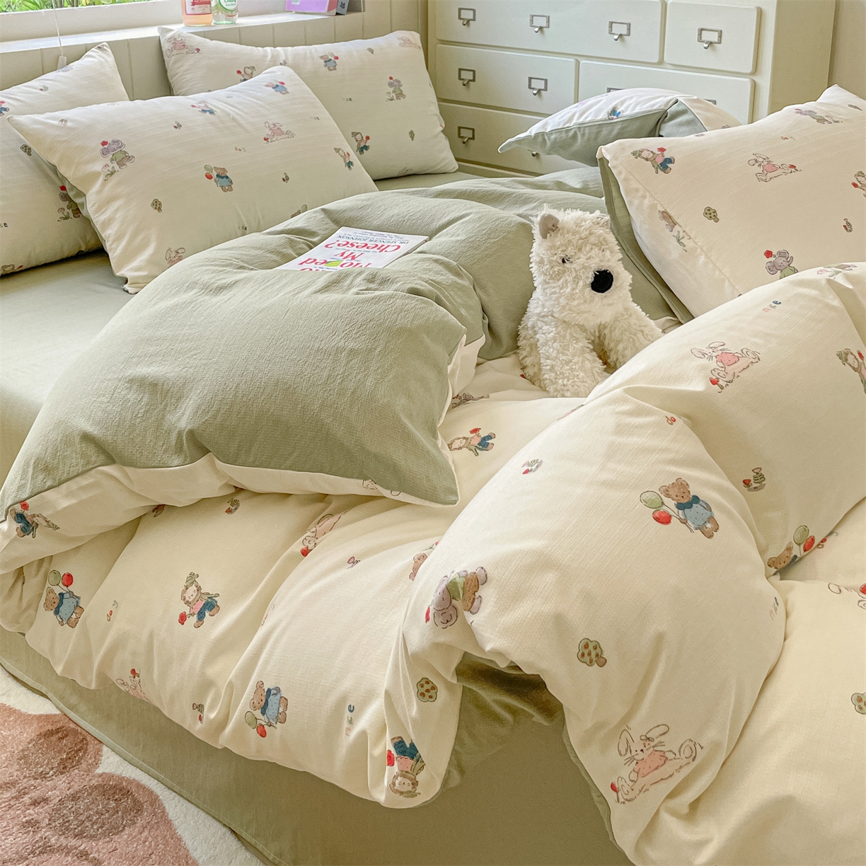 91家纺网 家纺一手货源 找家纺 如约 2025秋冬新款A类亲肤棉印花套件 动物园