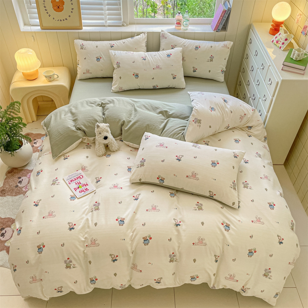 91家纺网 家纺一手货源 找家纺 如约 2025秋冬新款A类亲肤棉印花套件 动物园