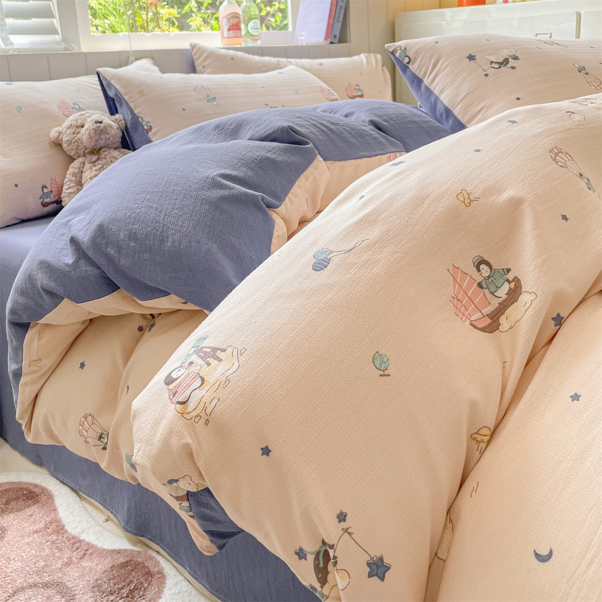 91家纺网 家纺一手货源 找家纺 如约 2025秋冬新款A类亲肤棉印花套件 小企鹅