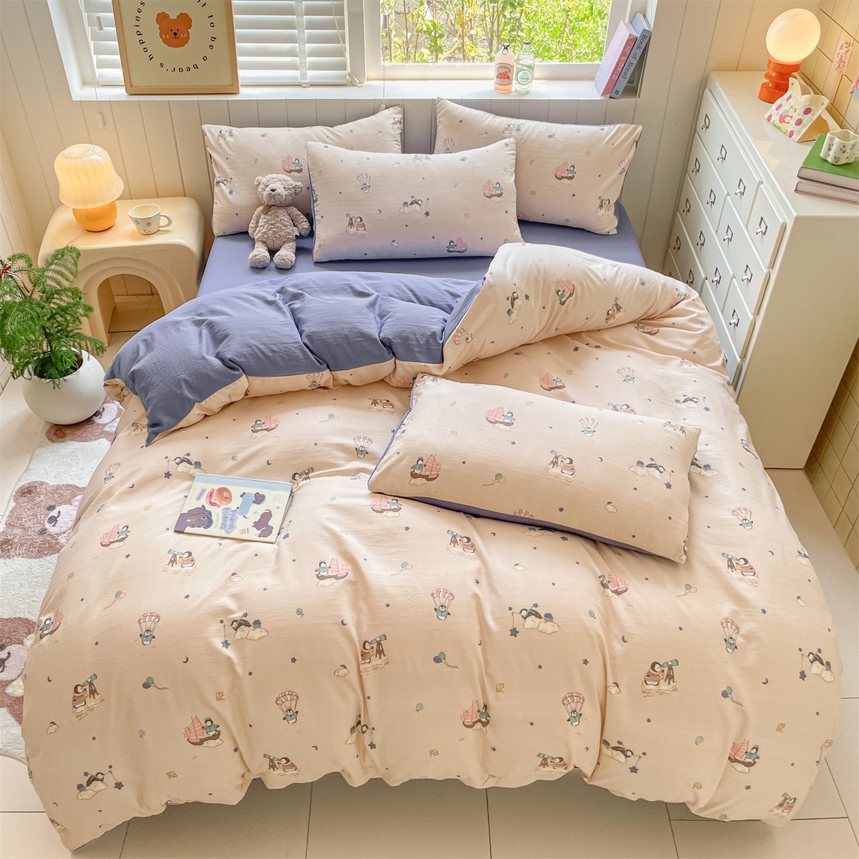 91家纺网 家纺一手货源 找家纺 如约 2025秋冬新款A类亲肤棉印花套件 小企鹅