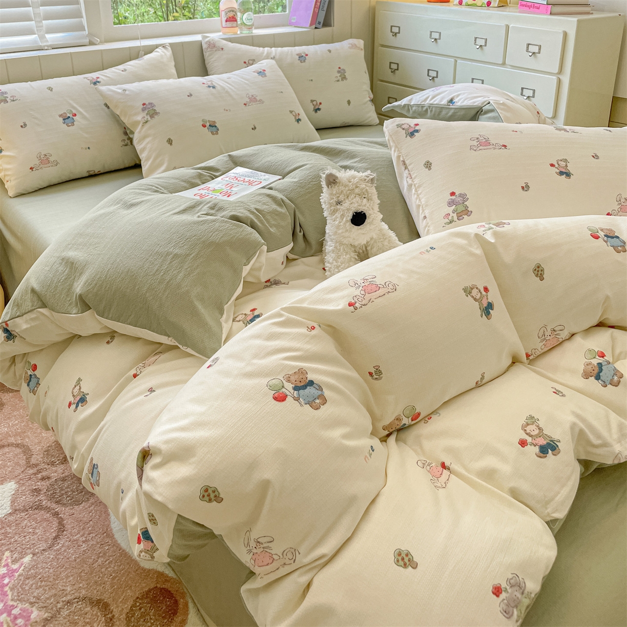 91家纺网 家纺一手货源 找家纺 如约 2025秋冬新款A类亲肤棉印花套件 动物园