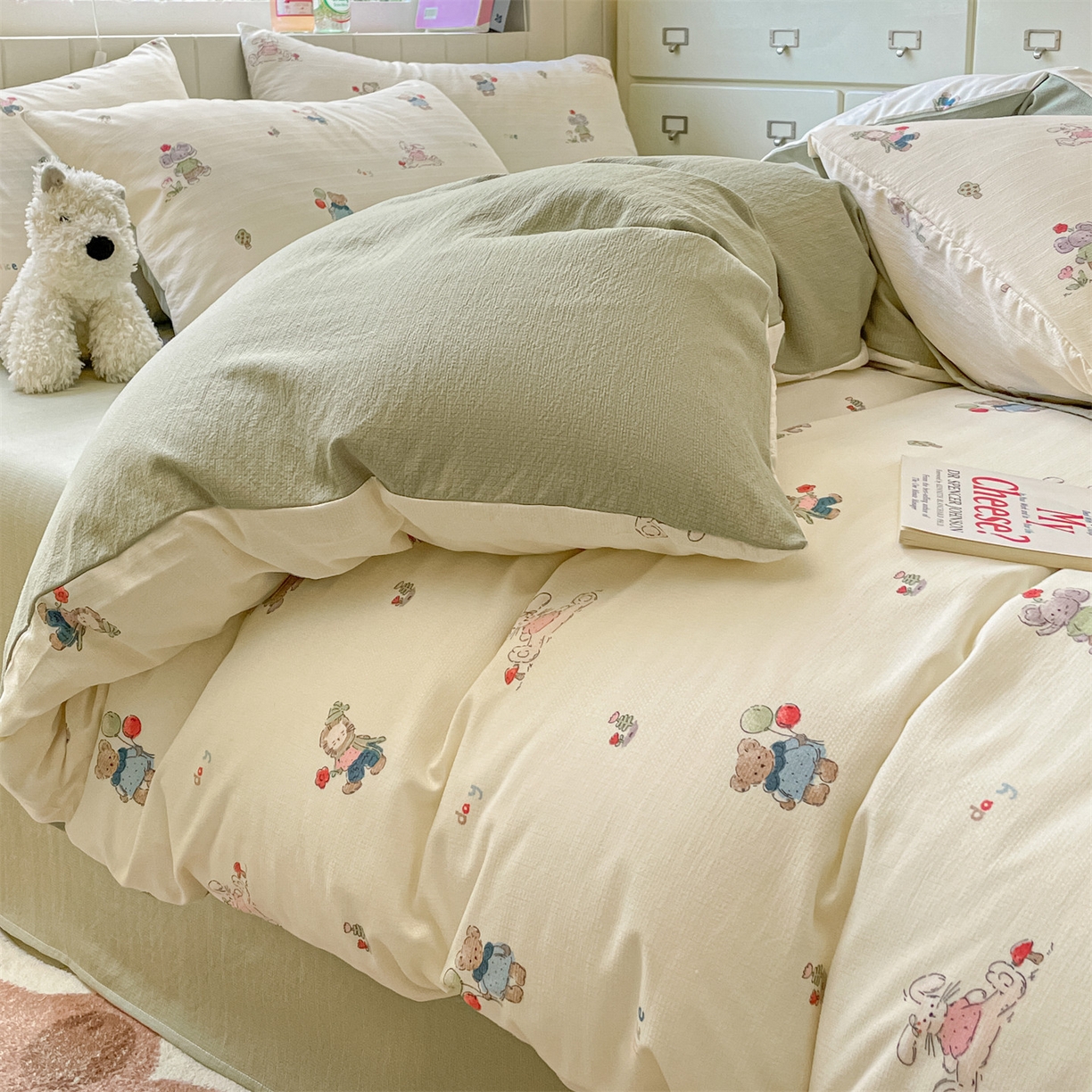 91家纺网 家纺一手货源 找家纺 如约 2025秋冬新款A类亲肤棉印花套件 动物园