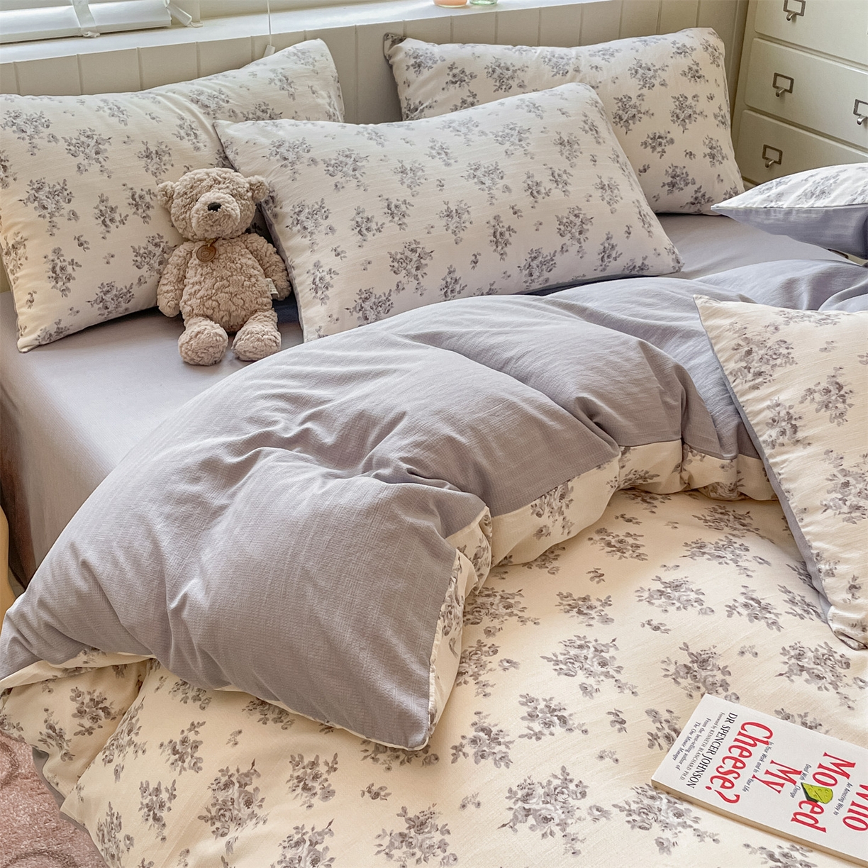 91家纺网 家纺一手货源 找家纺 如约 2025秋冬新款A类亲肤棉印花套件 莫兰灰