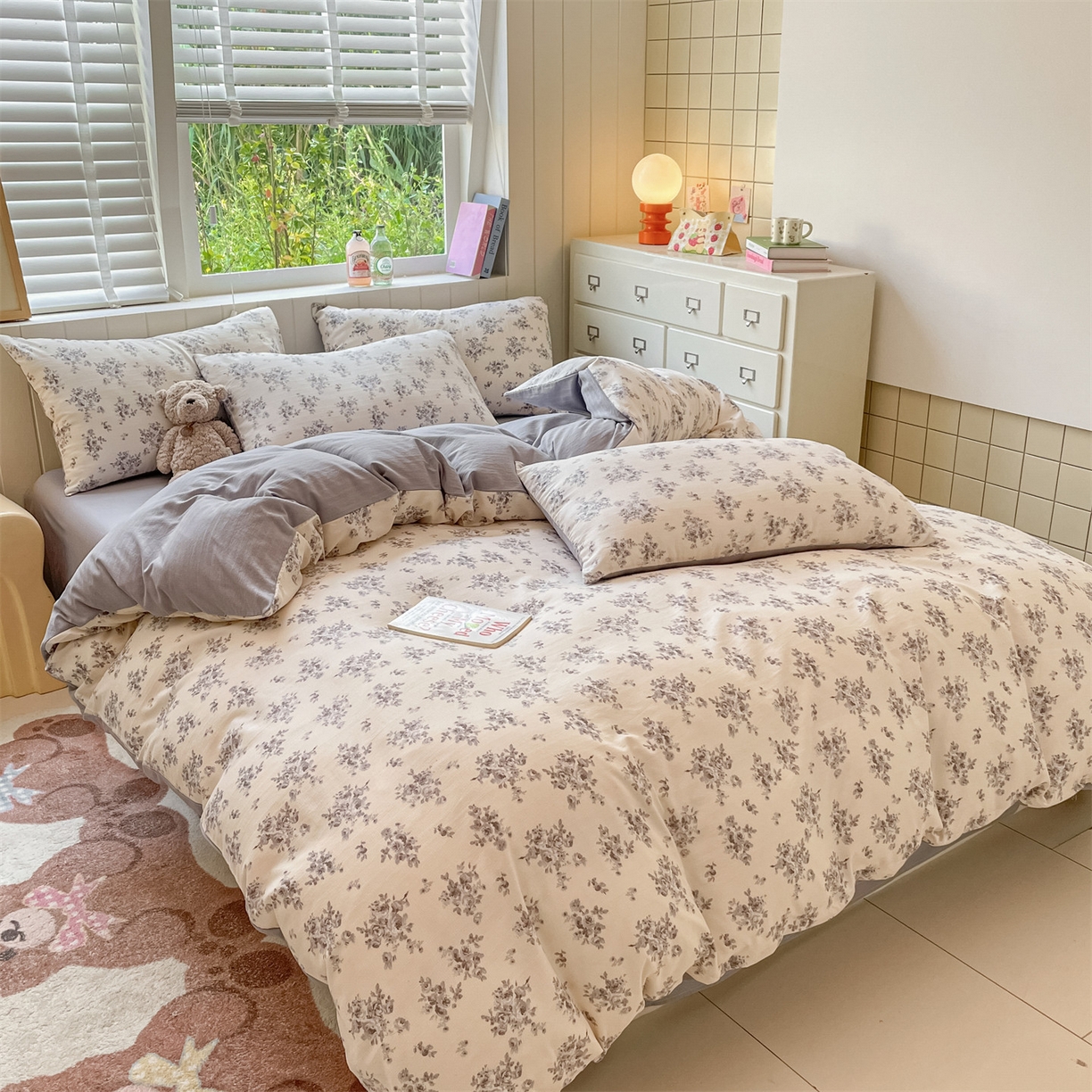 91家纺网 家纺一手货源 找家纺 如约 2025秋冬新款A类亲肤棉印花套件 莫兰灰