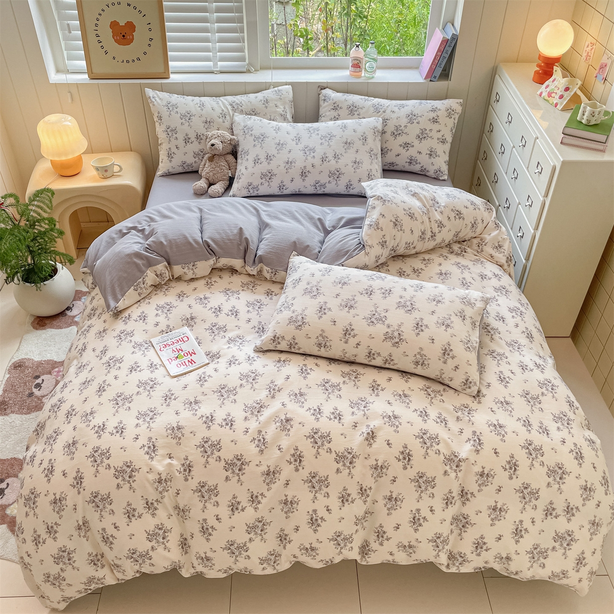 91家纺网 家纺一手货源 找家纺 如约 2025秋冬新款A类亲肤棉印花套件 莫兰灰