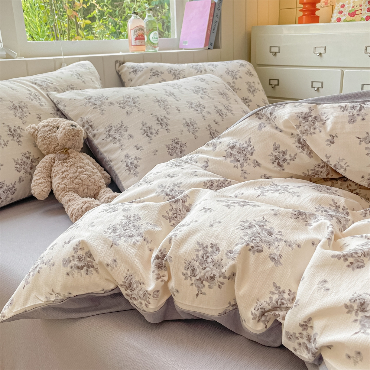 91家纺网 家纺一手货源 找家纺 如约 2025秋冬新款A类亲肤棉印花套件 莫兰灰