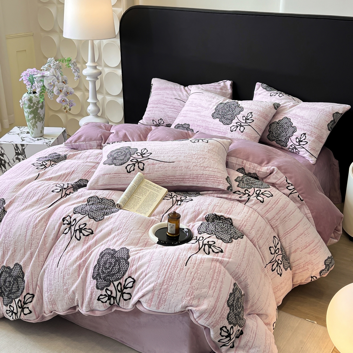 91家纺网 家纺一手货源 找家纺 二八年华 2025新款加厚兔绒四件套 玫瑰紫