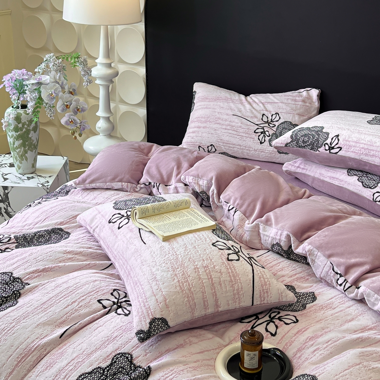 91家纺网 家纺一手货源 找家纺 二八年华 2025新款加厚兔绒四件套 玫瑰紫