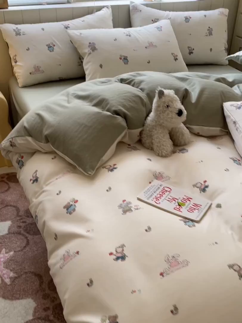 91家纺网 家纺一手货源 找家纺 如约 2025秋冬新款A类亲肤棉印花套件 动物园