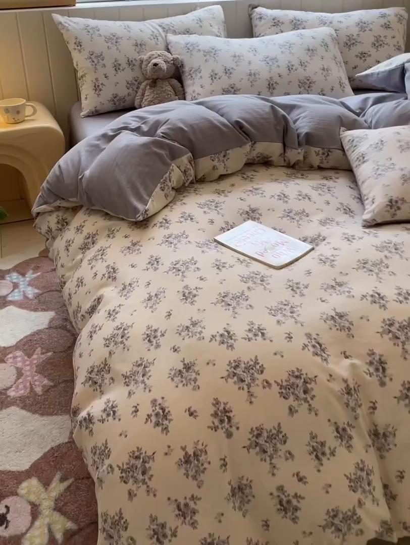 91家纺网 家纺一手货源 找家纺 如约 2025秋冬新款A类亲肤棉印花套件 莫兰灰