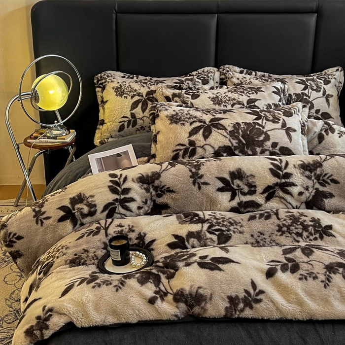 91家纺网 家纺一手货源 找家纺 典曼家纺 2025新款亲肤舒适兔毛绒四件套 摩卡