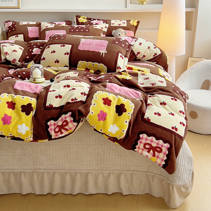 91家纺网 家纺一手货源 找家纺 找底底家纺 2025新款加厚床盖款双面绒A类印花款牛奶绒四件套（日销50单客户，在优惠5元） 巧克力布丁