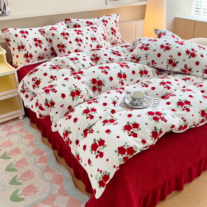 91家纺网 家纺一手货源 找家纺 找底底家纺 2025新款加厚床盖款双面绒A类印花款牛奶绒四件套（日销50单客户，在优惠5元） 梨花落