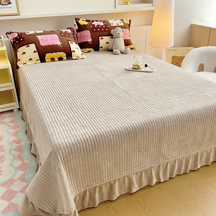 91家纺网 家纺一手货源 找家纺 找底底家纺 2025新款加厚床盖款双面绒A类印花款牛奶绒四件套（日销50单客户，在优惠5元） 巧克力布丁