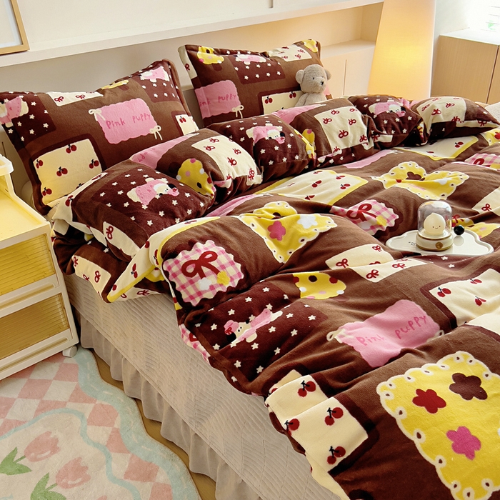 91家纺网 家纺一手货源 找家纺 找底底家纺 2025新款加厚床盖款双面绒A类印花款牛奶绒四件套（日销50单客户，在优惠5元） 巧克力布丁