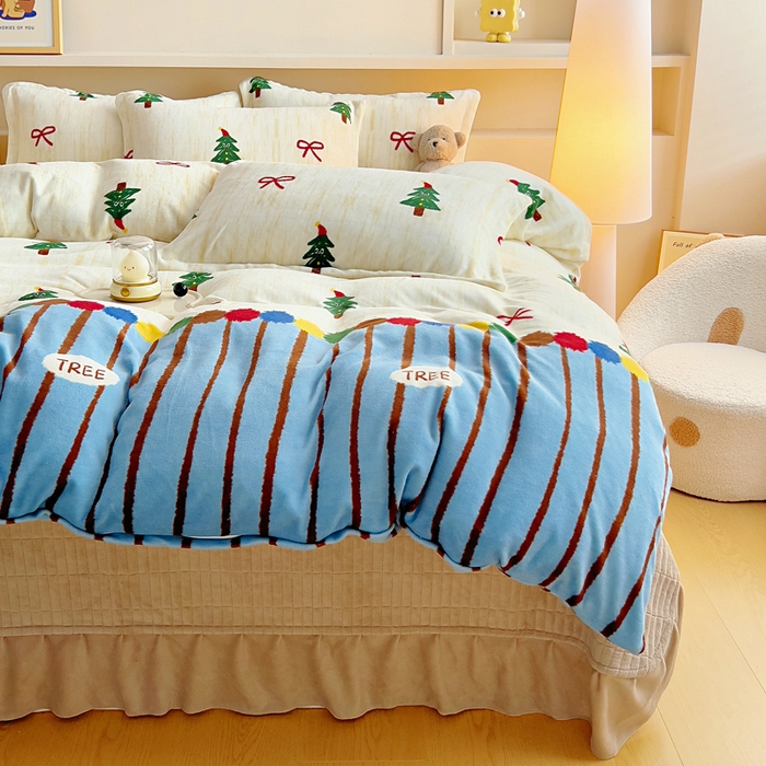 91家纺网 家纺一手货源 找家纺 找底底家纺 2025新款加厚床盖款双面绒A类印花款牛奶绒四件套（日销50单客户，在优惠5元） 圣诞派对