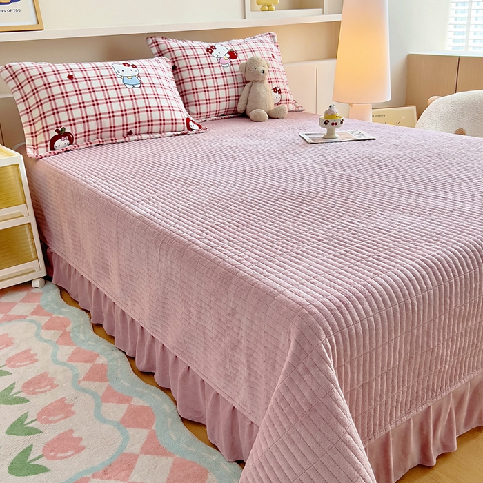 91家纺网 家纺一手货源 找家纺 找底底家纺 2025新款加厚床盖款双面绒A类印花款牛奶绒四件套（日销50单客户，在优惠5元） 红格苹果猫