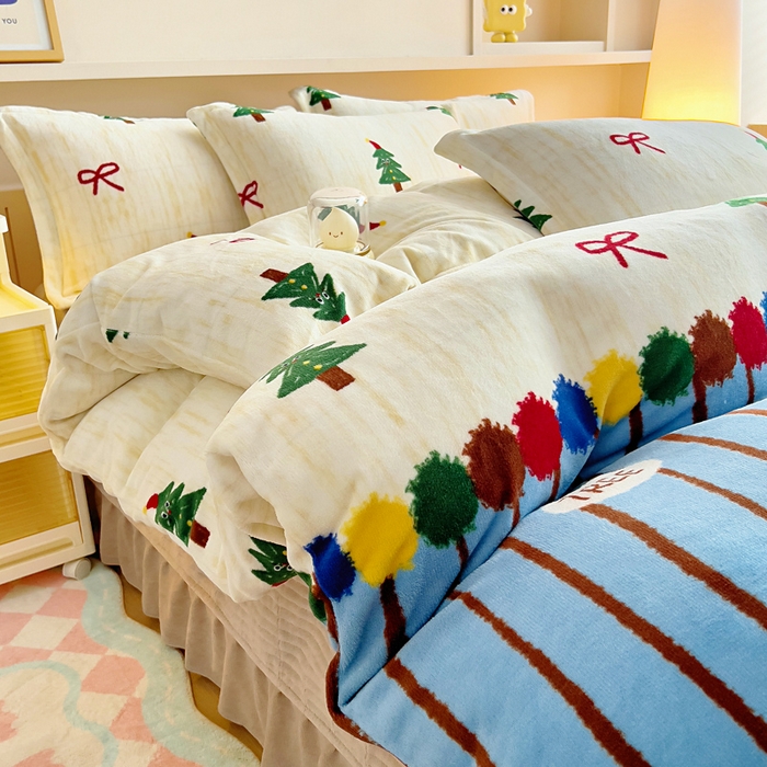 91家纺网 家纺一手货源 找家纺 找底底家纺 2025新款加厚床盖款双面绒A类印花款牛奶绒四件套（日销50单客户，在优惠5元） 圣诞派对