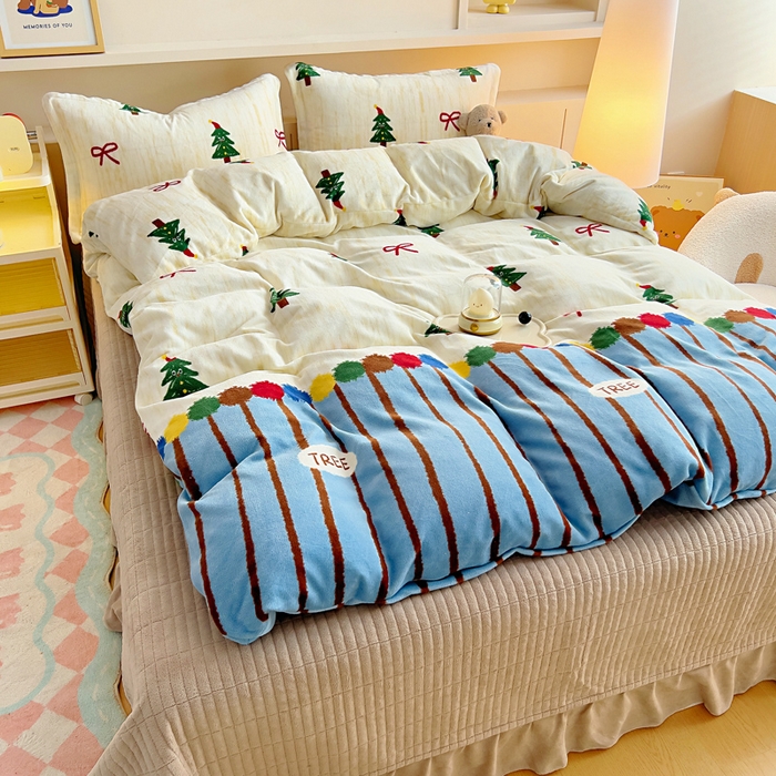 91家纺网 家纺一手货源 找家纺 找底底家纺 2025新款加厚床盖款双面绒A类印花款牛奶绒四件套（日销50单客户，在优惠5元） 圣诞派对