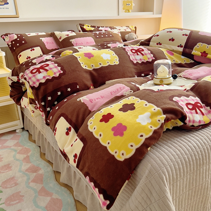 91家纺网 家纺一手货源 找家纺 找底底家纺 2025新款加厚床盖款双面绒A类印花款牛奶绒四件套（日销50单客户，在优惠5元） 巧克力布丁