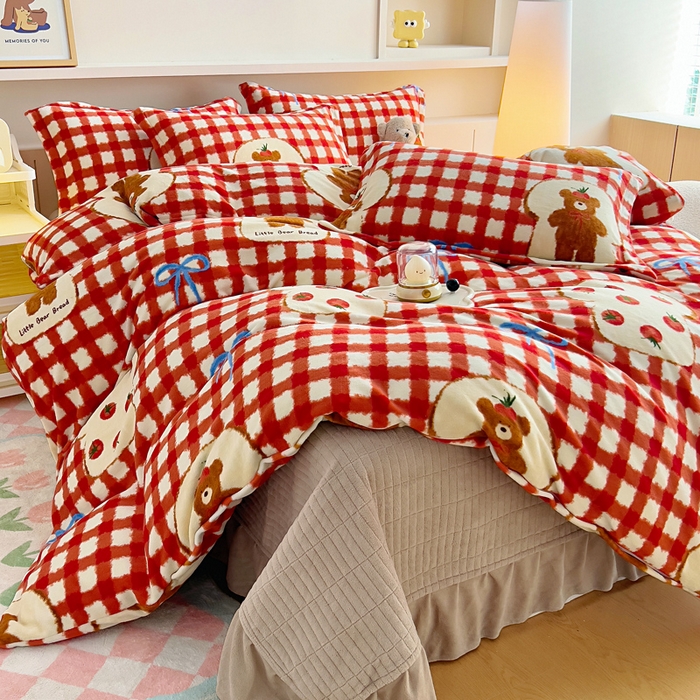 找底底家纺 2025新款加厚床盖款双面绒A类印花款牛奶绒四件套（日销50单客户，在优惠5元） 草莓熊