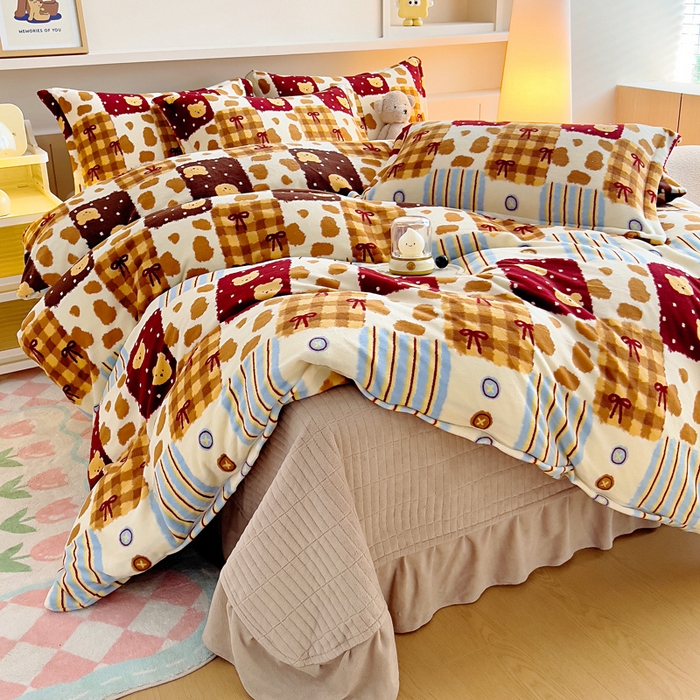 找底底家纺 2025新款加厚床盖款双面绒A类印花款牛奶绒四件套（日销50单客户，在优惠5元） 焦糖布丁熊